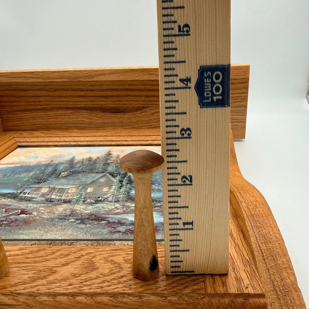 Rustic Oak Wood Wall Shelf Cabin Tile Inlay 3-Peg Key Rack Lodge Decor 13in